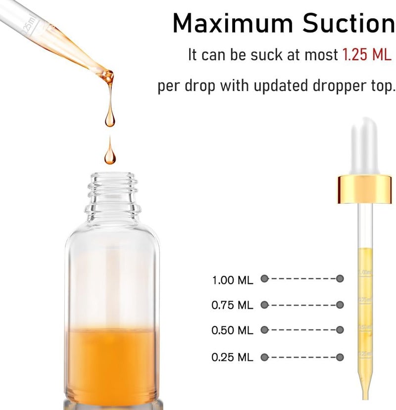 Bumobum Dropper Bottles 4oz, 12 Pack Clear Glass Eye Dropper Bottle for Essential Oils with Labels and Funnels, Tincture Bottles with Golden Top (Unbreakable Plastic Dropper with Measurements) - Image 3